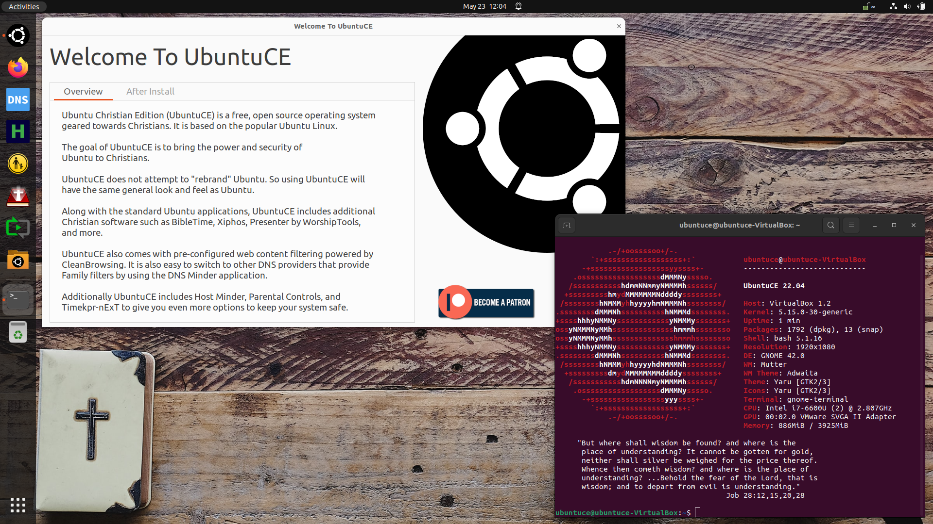 Ubuntu Christian Edition (UbuntuCE) is a free, open source operating system geared towards Christians. It is based on Ubuntu 22.04 LTS. UbuntuCE is pr